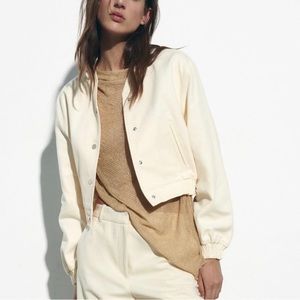 (Like new) Zara cream cotton bomber jacket